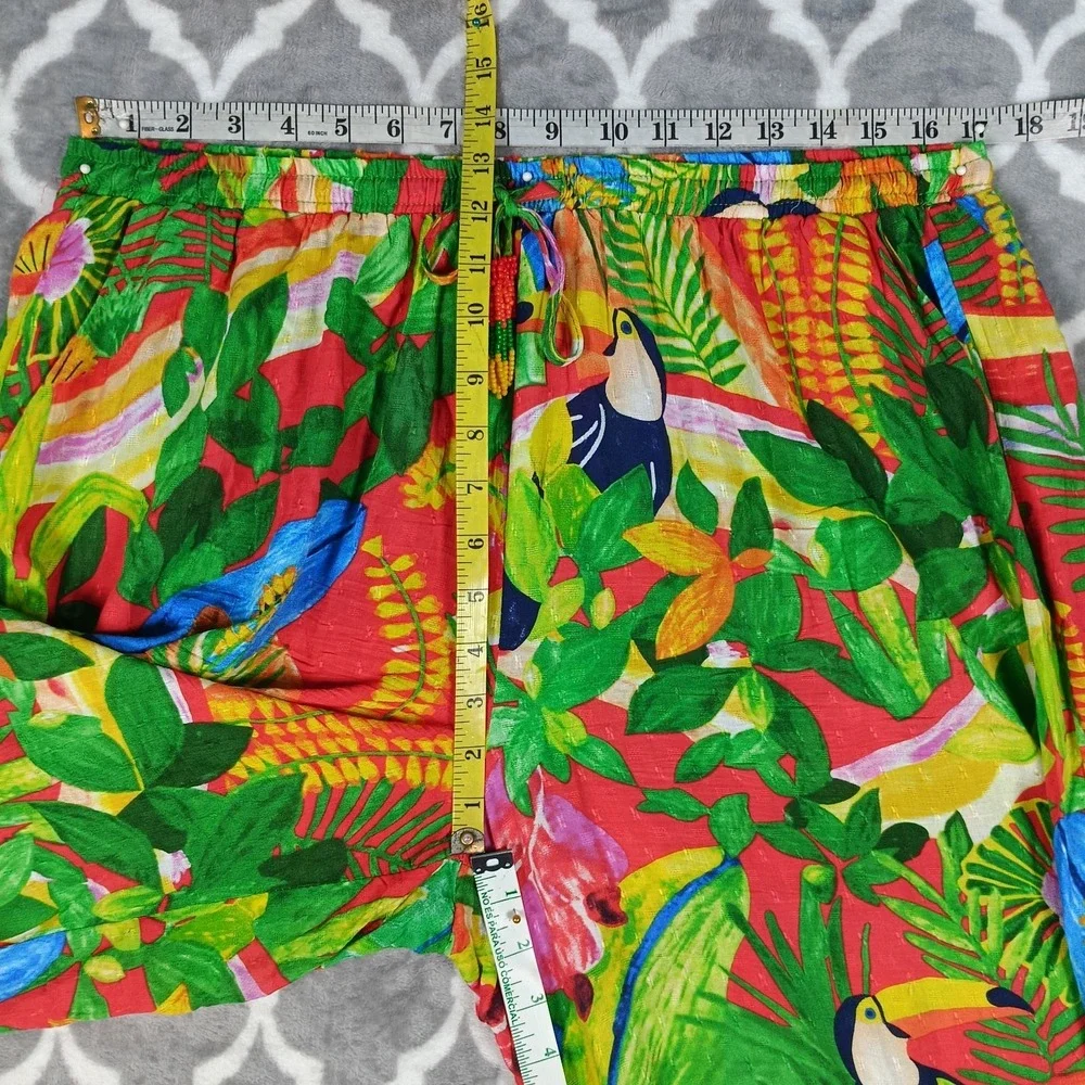 Panama Jack Wide Leg Pants Size XL Tropical Bird Print Resort Drawstring Flowy - Picture 5 of 8